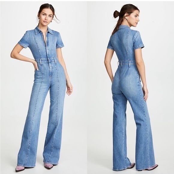 Alice + Olivia Pants - NWT Alive + Olivia Jumpsuit Gorgeous Wide Leg Zip Up Denim in Love Me Blue